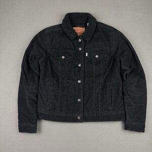 Levis Sherpa Womens Large Corduroy Trucker Jacket Color Black